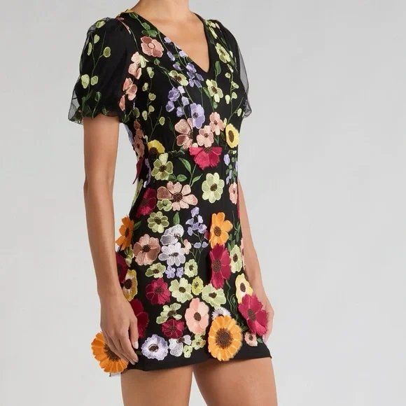 Adelyn Rae Pink and Yellow Puff Sleeve Mini Dress - Picture 3 of 6